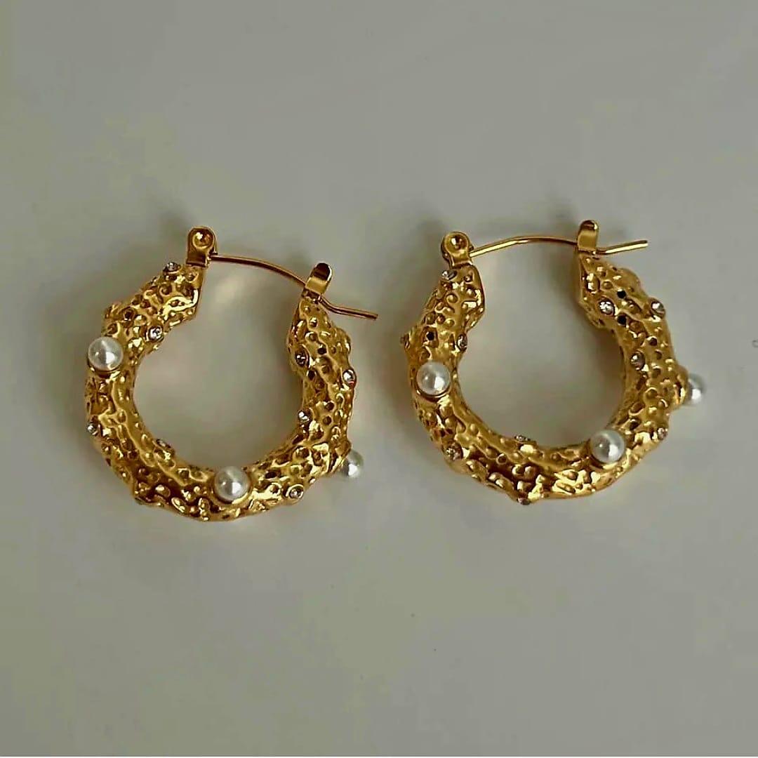 Stainless steel classic pearl zircon huggies hoop earrings