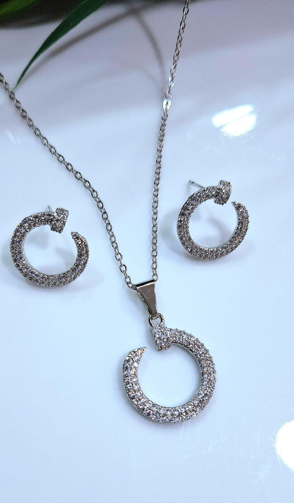 Stainless steel cartier style silver necklace set