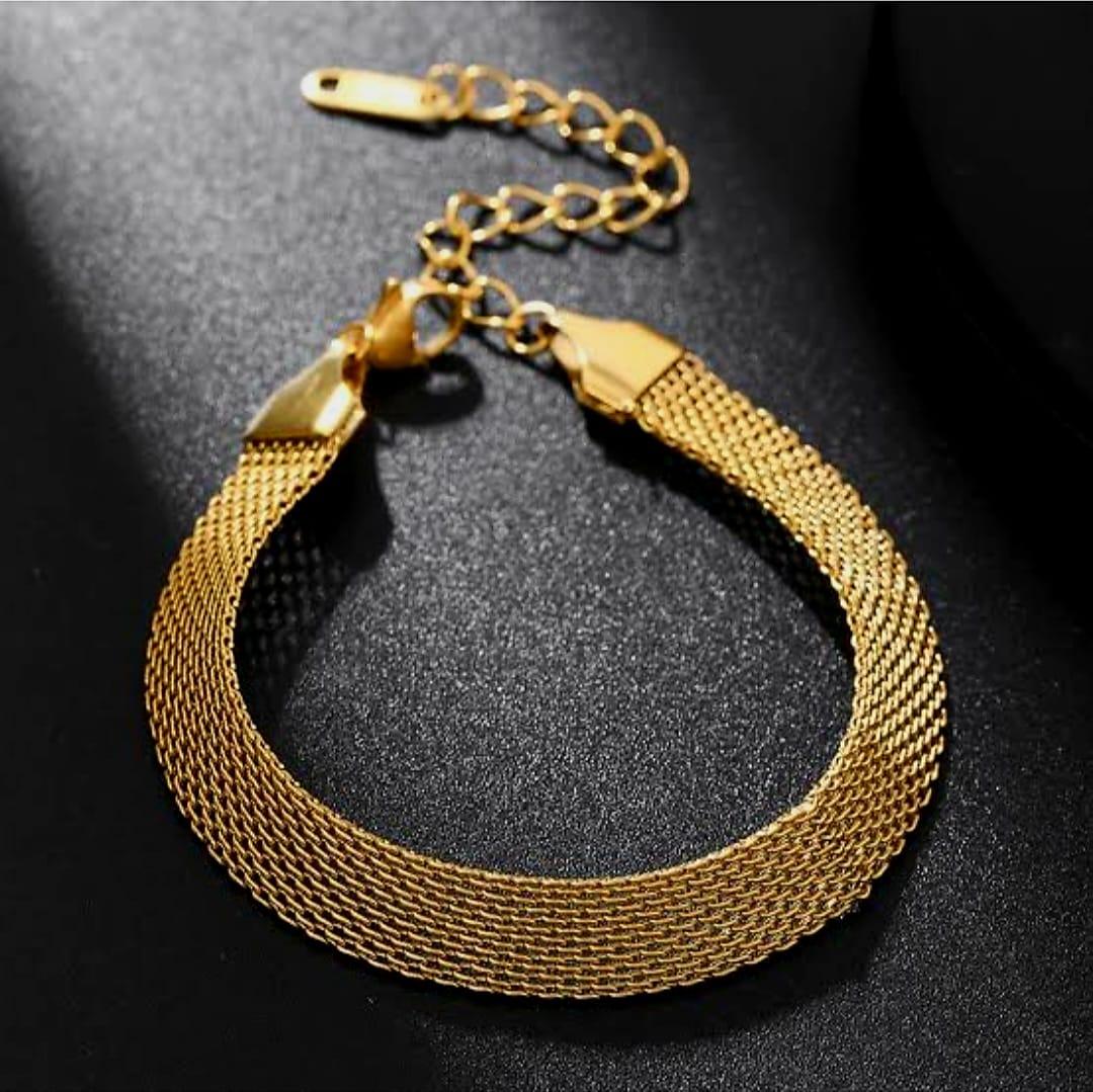 Stainless steel mesh link thick chain bracelet