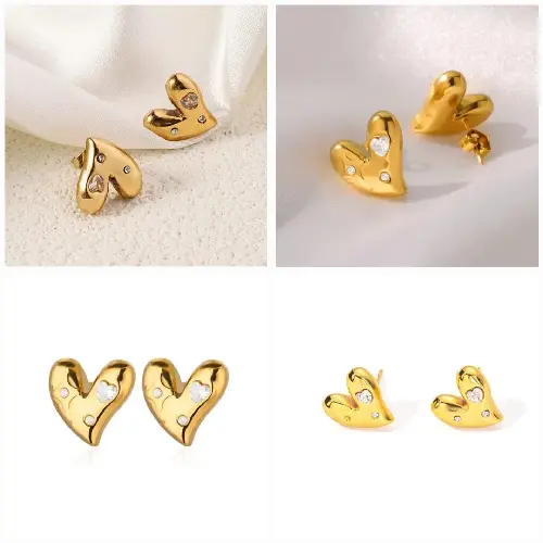 STAINLESS STEEL RADIANT HEART SHAPE STONES STUDS EARRING