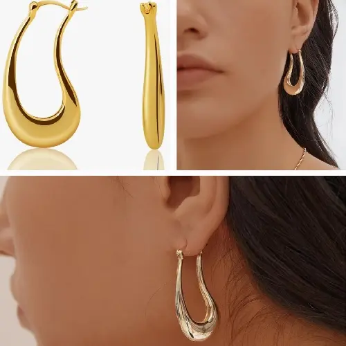 STAINLESS STEEL DAINTY CHUNKY GOLD HOOP EARRING