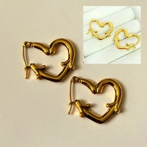 STAINLESS STEEL WINGS HEART HOOP EARRING